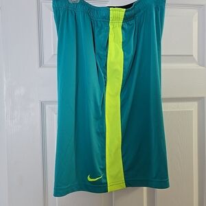 Nike Teal and Neon Yellow Athletic Shorts
